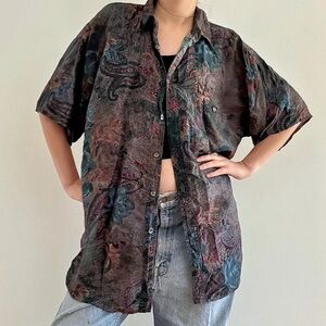 CANARY ISLAND COLLECTION Casual Printed Floral Paisley Shirt 100% silk M